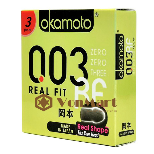 Bao cao su Okamoto Real Fit, siêu mỏng chỉ 0.03mm, gel bôi trơn lô hội
